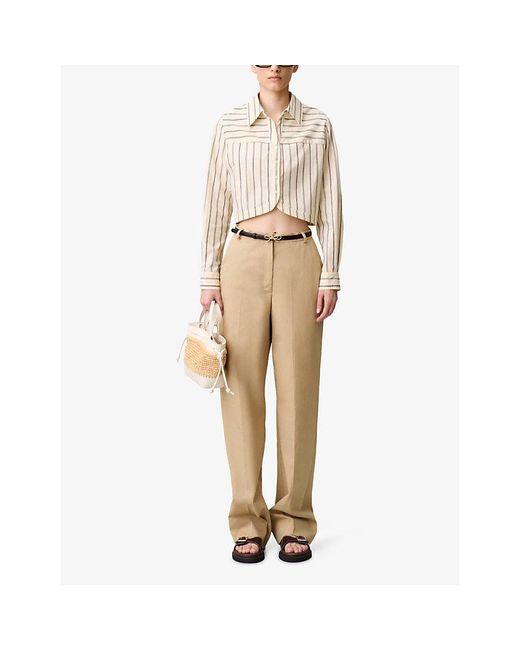 Claudie Pierlot Natural Striped Cropped Cotton Shirt