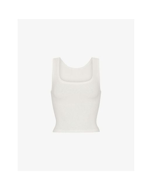 Skims White Scoop-Neck Ribbed Stretch-Cotton Tank Top