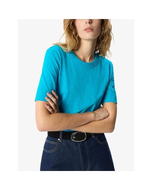 Whistles Blue Rosa Double-Trim Cotton-Jersey T-Shirt