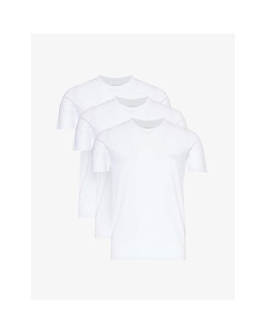 Boss White Crewneck Brand-Embroidered Pack Of Three Cotton-Jersey T-Shirts for men