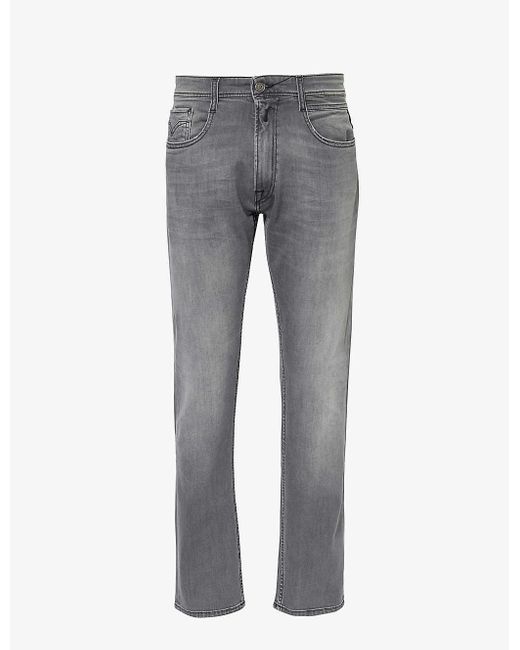 Replay Gray Rocco Slim-fit Straight-leg Stretch-denim Jeans for men