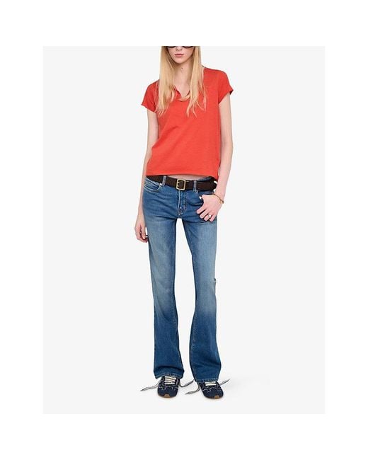 Zadig & Voltaire Henley Slogan-Embroidered Cotton T-Shirt