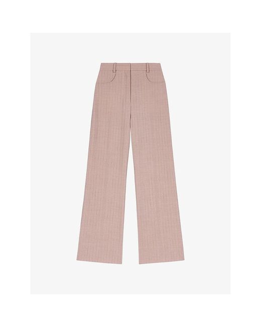 Maje Pink High-rise Wide-leg Stretch-wool Trousers