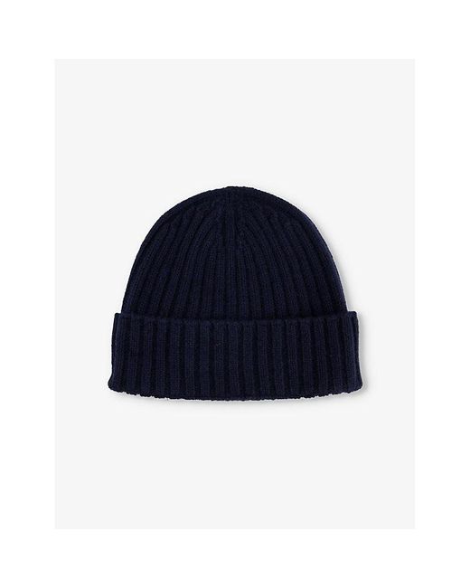 Oscar Jacobson Ribbed Cashmere Knitted Beanie Hat in Blue for Men Lyst UK