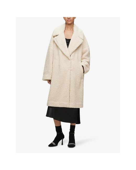 HUGO Natural Single-breasted Oversized-fit Faux-fur Teddy Coat