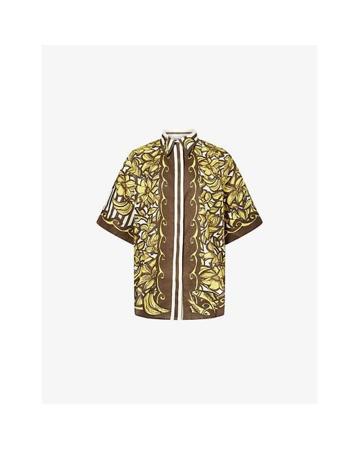 ALÉMAIS Green Mona Graphic-Pattern Hemp Shirt