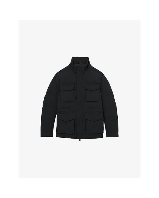 Reiss Black Mercury Four-Pocket Shell Puffer Jacket for men
