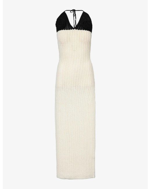 4th & Reckless White Orchid Corsage-embellished Cotton-blend Crochet Maxi Dress