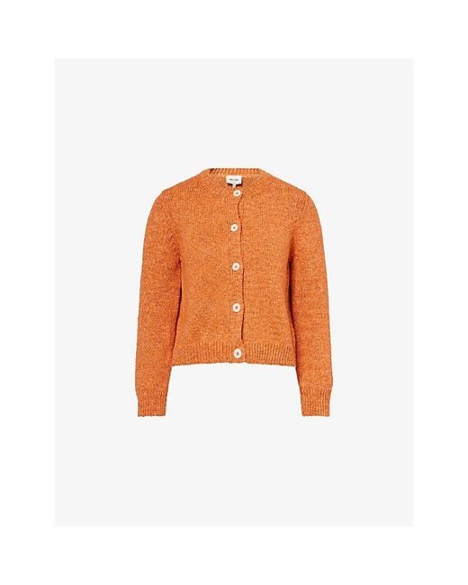 ME+EM Orange Round-Neck Relaxed-Fit Knitted Cotton Cardigan