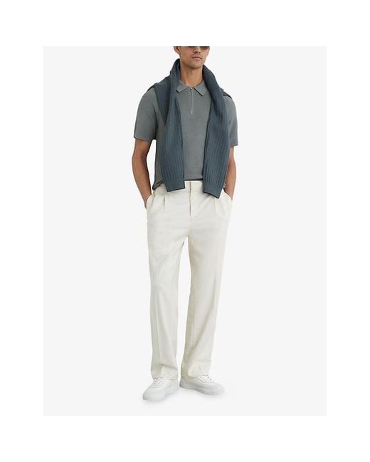 Reiss Gray Estate Half-Zip Knitted Polo Top for men