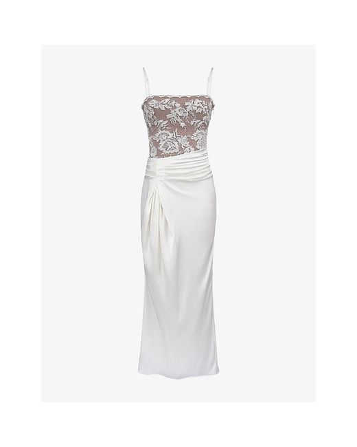 House Of Cb White Eliette Embellished Satin Maxi Dress