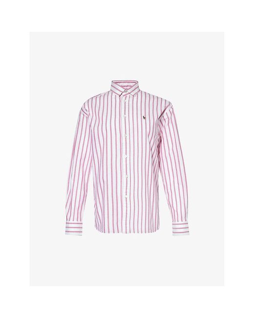 Polo Ralph Lauren Pink Logo-embroidered Striped Cotton-poplin Shirt