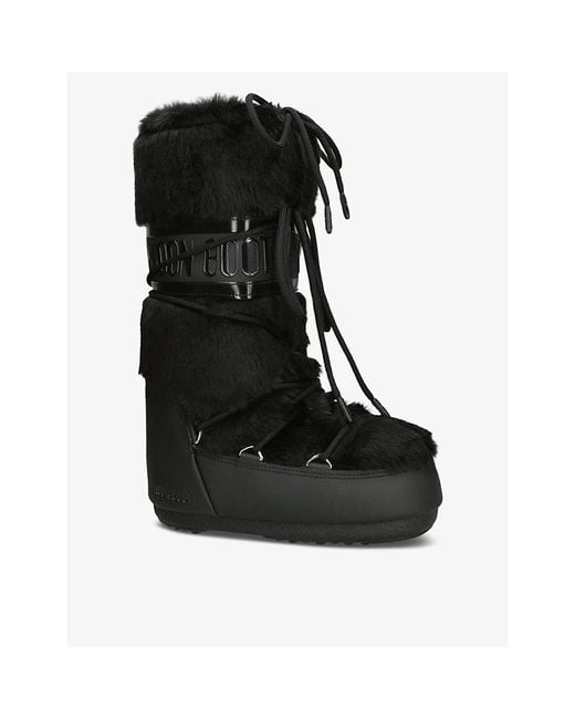 Moon Boot Black Icon Lace-Front Faux-Fur Snow Boots