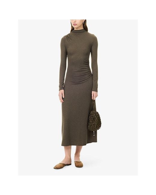 Rails Brown Margaret Draped-Panel Jersey Midi Dress