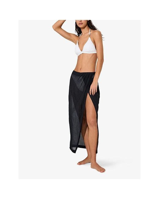 Reiss Black Rosa Wrap-Front Cotton-Blend Maxi Skirt