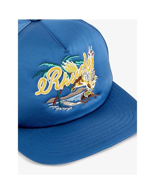 Rhude Blue Palm Eagles Brand-embroidered Satin Cap for men