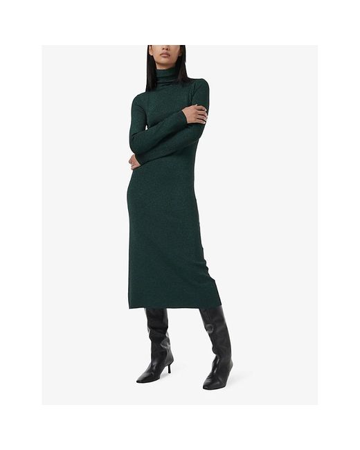eem Green High-Neck Long-Sleeve Sparkle-Knit Midi Dress