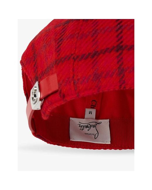 Christian Louboutin Red Neocl Check-Print Wool And Leather Baseball Cap for men