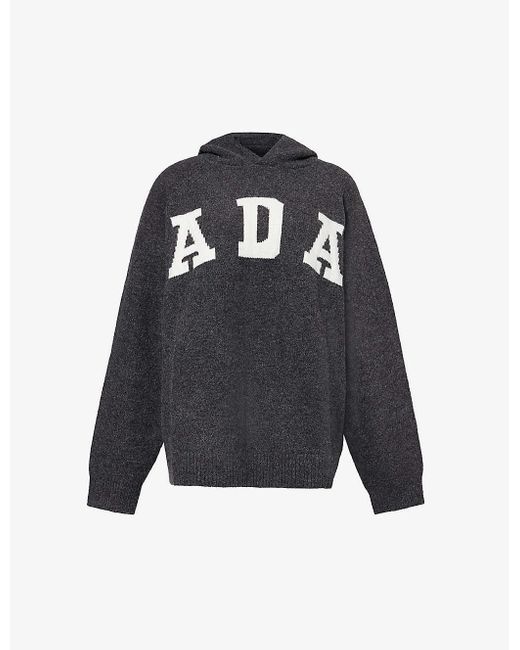 ADANOLA Black Logo-intarsia Brushed Relaxed-fit Cotton-blend Hoody