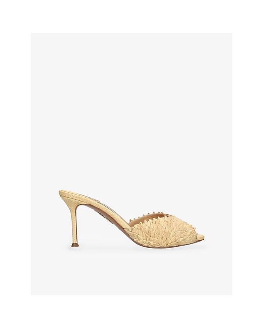 Aquazzura Natural Rio Flirt 75 Raffia Heeled Mules