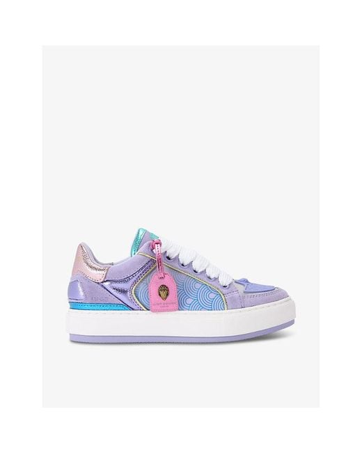 Kurt Geiger Blue Southbank Tag-Embellished Leather Low-Top Trainers