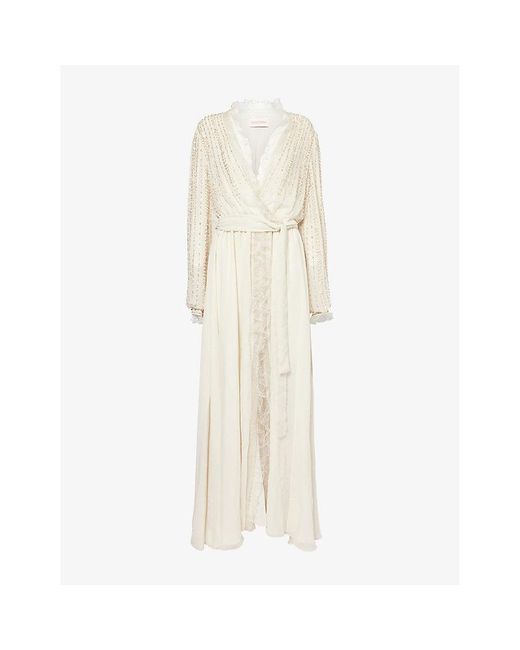 Valentino Garavani Natural Embroidered Long-Sleeve Silk Gown