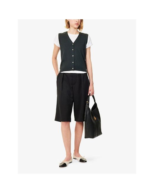 Max Mara Blue V-Neck Sleeveless Cotton And Silk Blend Gilet