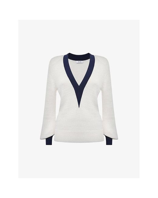 Reiss Blue Talitha Contrast-trim Recycled-polyester Jumper
