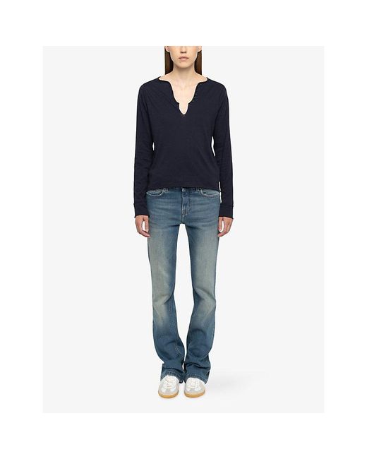 Zadig & Voltaire Blue Tuni Long-Sleeved Cotton-Jersey T-Shirt