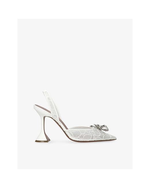 AMINA MUADDI White Rose 95 Lace Slingback Heels