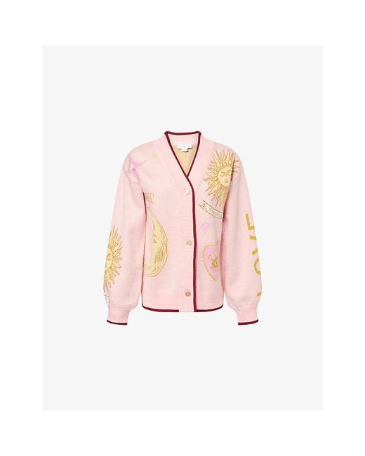 Never Fully Dressed Pink Mystical Intarsia Knitted Cardigan