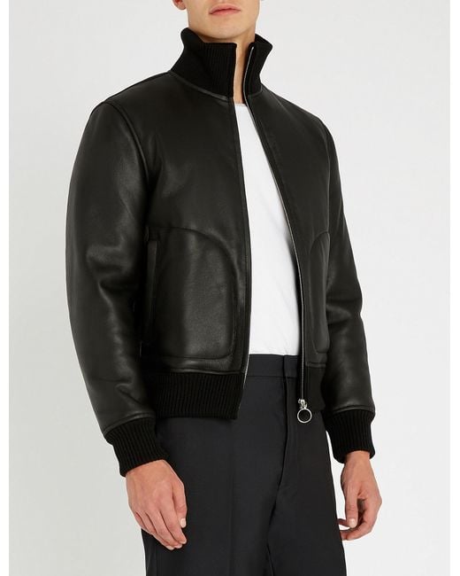 Sandro Black Odeon Funnel-neck Leather Jacket for men