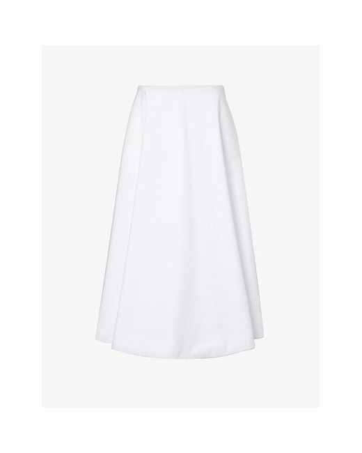 Valentino Garavani White Flared-hem Mid-rise Linen Midi Skirt