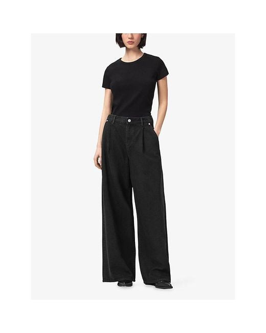 AllSaints Black Haze Pleat Wide-Leg Denim-Blend Jeans
