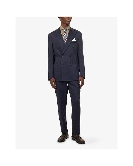 Corneliani Blue Academy Double-Breasted Linen-Blend Suit for men