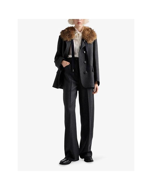 Prada Black Straight-Leg Wool Flannel Trousers