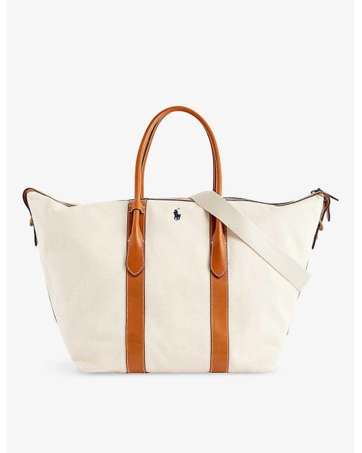Polo Ralph Lauren White Logo-embroidered Canvas Tote Bag