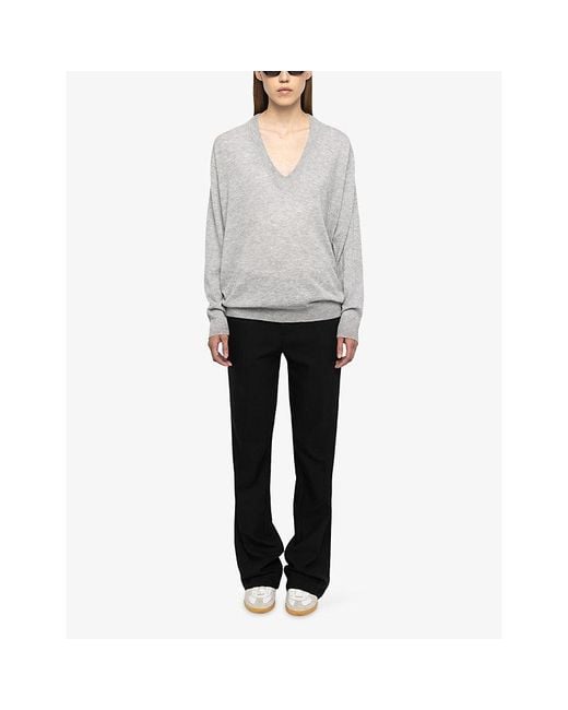 Zadig & Voltaire White Swyny V-Neck Relaxed-Fit Cashmere Jumper