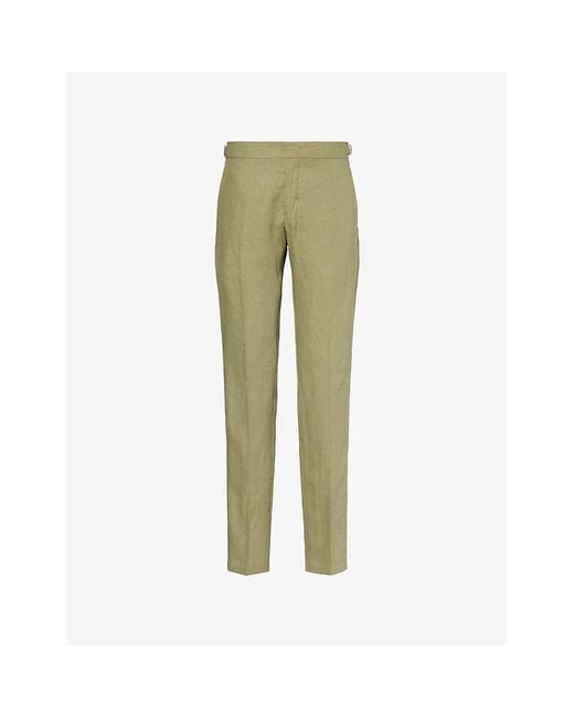 Orlebar Brown Green Griffon Tapered-Leg Linen Trousers for men