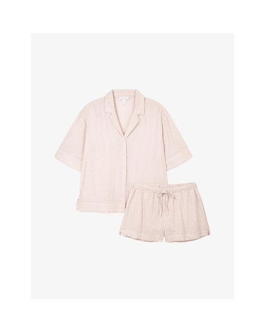 The White Company Pink Gingham,-print Seersucker Organic-cotton Pyjama Set