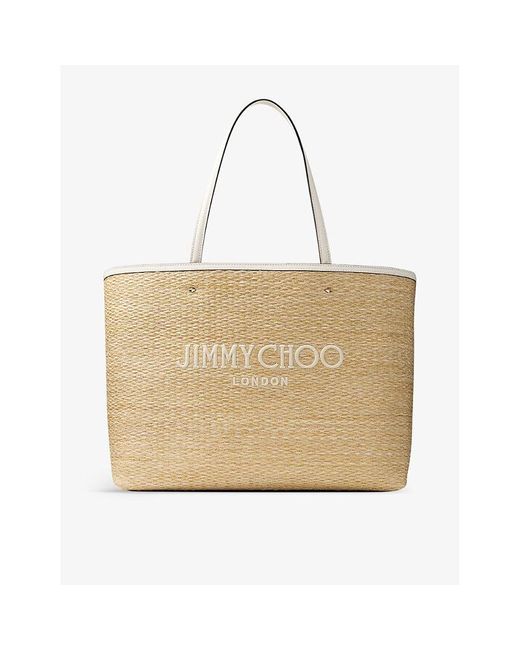 Jimmy Choo Natural Tural/light Gold Marli Logo-embroidered Raffia Tote Bag