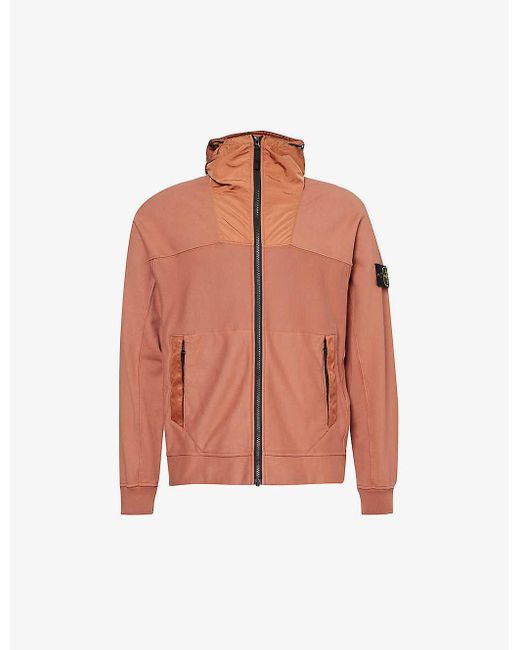 Stone Island Pink Hybrid Contrast-panel Cotton-jersey Hoody for men