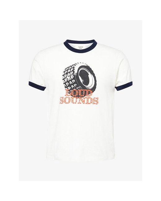 Austin Post White Ringer Loud Sounds Cotton T-Shirt for men