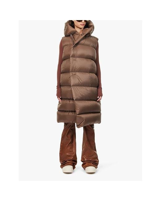 Rick Owens Brown Hooded Sleeveless Shell-Down Recycled-Polyamide Coat