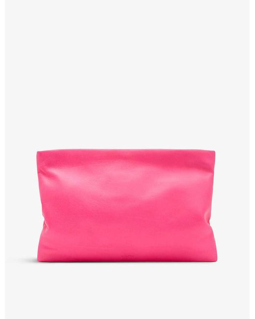 AllSaints Pink Bettina Branded-hardware Leather Clutch