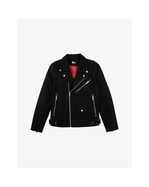 The Kooples Black Straight-Cut Notch-Lapel Leather Biker Jacket for men