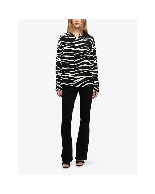 Zadig & Voltaire Black Tyrica Zebra-Print Long-Sleeve Satin Shirt