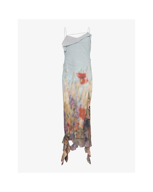 Acne White Delouise Floral-print Woven Midi Dress