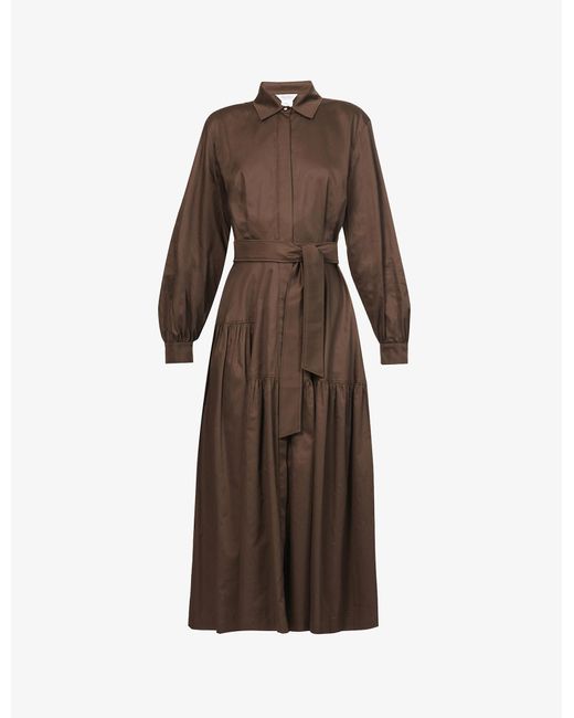 Max Mara Olimpia Collared Cotton Midi Dress in Brown | Lyst UK
