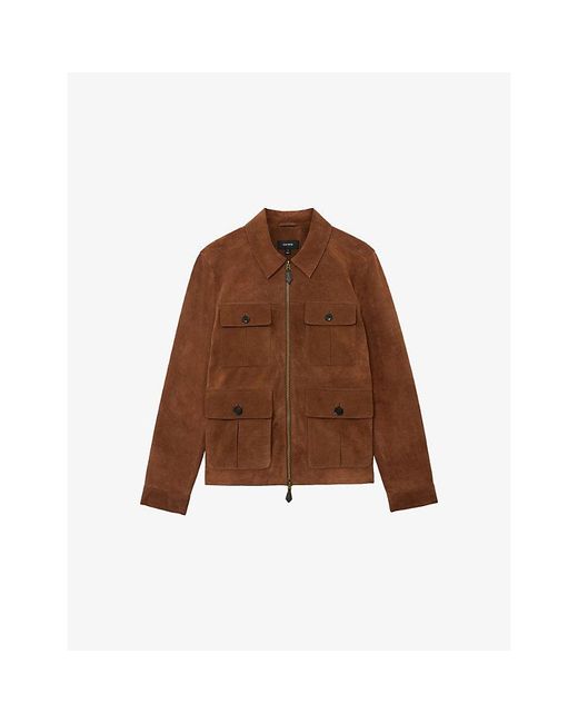 Reiss Brown Daventry Patch-Pocket Suede Jacket for men